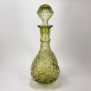 Vtg Imperial Glass Co Decanter Green Grape Design #473 Stopper